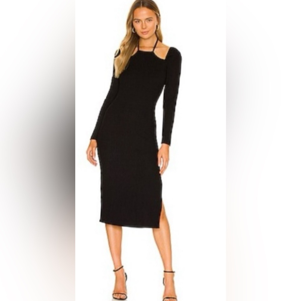 1. State- Black Halter Dress Ribbed Knit w/ Long Sleeves. Size XS. New with tags